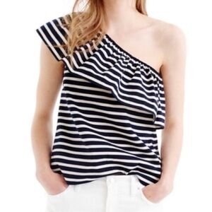 J. Crew Striped One-Shoulder Top navy & cream striped SMALL